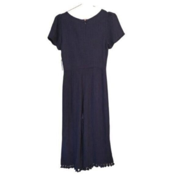 Lulu's | Linen Wide Leg Round Neck Cropped Jump Suit Navy Blue NWT - Picture 2 of 10